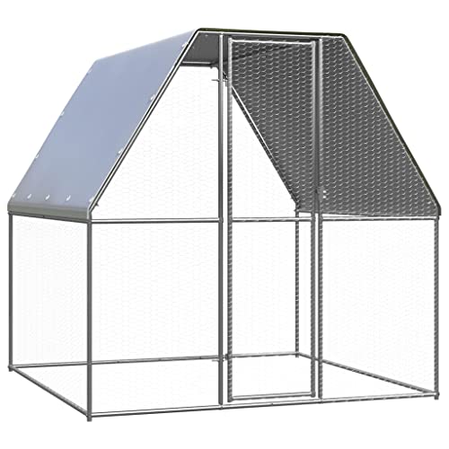 Hühnerkäfig für den Außenbereich, 2 x 2 m, verzinkter Stahl, mit Farbe: Silber und Silbergrau von LEDAMP