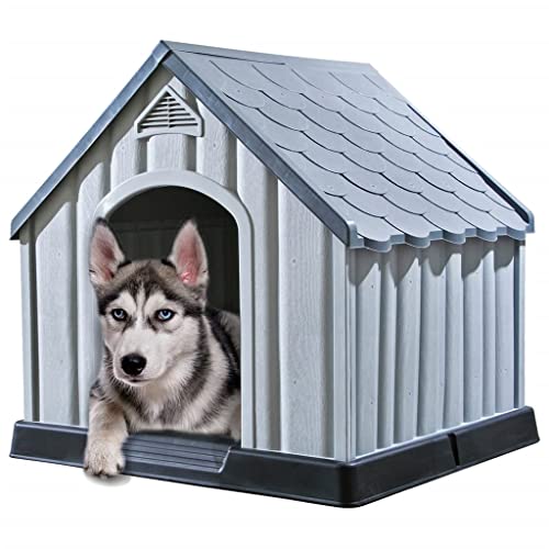 Tiere, Hundehaus, Grau, 92 x 87 x 91 cm, Kunststoff, Haustierbedarf, Hundezubehör, Hundehäuser von LEDAMP