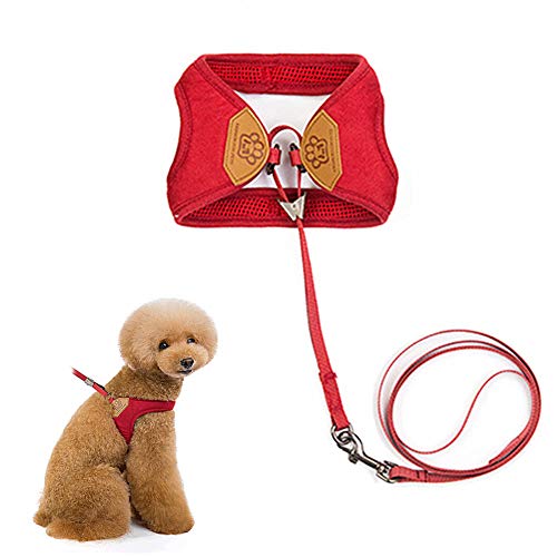 Geschirr Hund Hunde Geschirr Anschnallgurt Hund Auto Lederhalsband Hund Leine Hund Hundeleinen Welpenleine Katzengeschirr Kitten for Haustiere red,46 von LEDDP