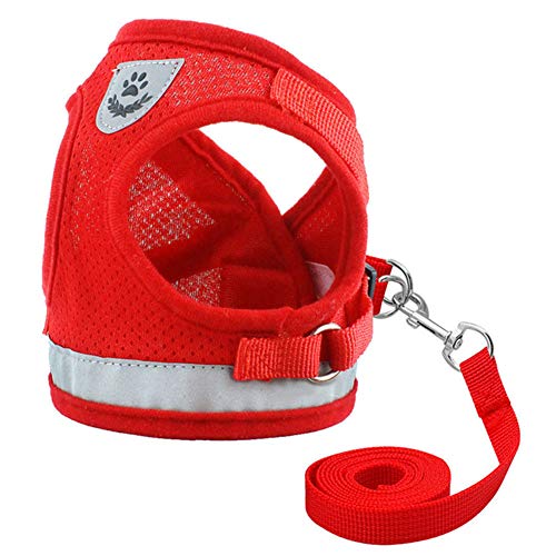 Geschirr Hund Hunde Geschirr Anschnallgurt Hund Auto Lederhalsband Hund Leine Hund Hundeleinen Welpenleine Katzengeschirr Kitten for Haustiere red,Large von LEDDP