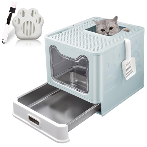 LEEJARD Katzenklo mit Deckel, ausziehbares Edelstahl Tablett und Katzenklo Schaufel, hop in Katzenklo XXL Katzentoilette geschlossen geräumig katzenklo groß. Blau LEEJARD Katzenklo mit Deckel, ausziehbares Edelstahl Tablett und Katzenklo Schaufel, hop in Katzenklo XXL Katzentoilette geschlossen geräumig katzenklo groß. Blau von LEEJARD