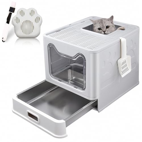 LEEJARD Katzenklo mit Deckel, ausziehbares Edelstahl Tablett und Katzenklo Schaufel, hop in Katzenklo XXL Katzentoilette geschlossen geräumig katzenklo groß. Grau LEEJARD Katzenklo mit Deckel, ausziehbares Edelstahl Tablett und Katzenklo Schaufel, hop in Katzenklo XXL Katzentoilette geschlossen geräumig katzenklo groß. Grau von LEEJARD