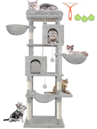 LEEJARD Kratzbaum Groß, XXL Katzenbaum, 180cm Hoch mit Große Plattformen, 5 Kratzsäulen, 2 Höhle, 2 Korb, Plüschbälle, Hängematte, Katzenbürsten und Kippschutz von LEEJARD