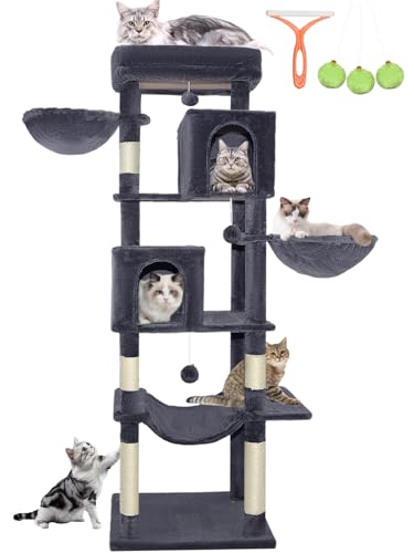 LEEJARD Kratzbaum Groß, XXL Katzenbaum, 180cm Hoch mit Große Plattformen, 5 Kratzsäulen, 2 Höhle, 2 Korb, Plüschbälle, Hängematte, Katzenbürsten und Kippschutz von LEEJARD