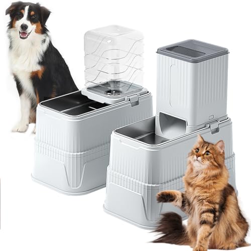 LEEJARD Zweiteiliges 3L Futterautomat Katze Set – klappbare Futterspender für Katzen/Hunde mit Edelstahl-Katzen-Napf, für Katzen und mittelgroße Hunde. von LEEJARD