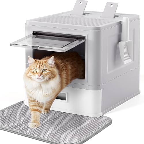 Vollständig geschlossenes Katzenklo mit Deckel, Geruchsneutralisierungsbeutel Katzentoilette in Großgröße, ausziehbares Edelstahl-Tablett mit Katzenklo Matte für Katzen bis 15 kg Vollständig geschlossenes Katzenklo mit Deckel, Geruchsneutralisierungsbeutel Katzentoilette in Großgröße, ausziehbares Edelstahl-Tablett mit Katzenklo Matte für Katzen bis 15 kg von LEEJARD