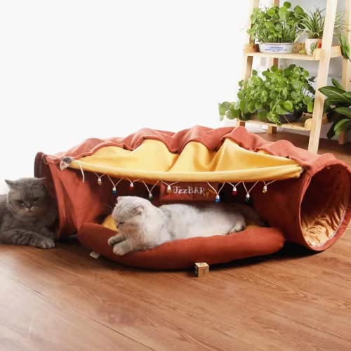 LEFTSTARER 2-in-1 Faltbare Katzentunnel für Indoor-Katzenbetten und Versteck für Haustiere, Hunde, Kaninchen, weiche Tunnelröhren, Spielzeug mit abnehmbarer waschbarer Matte (Bar) (1231231223) von LEFTSTARER