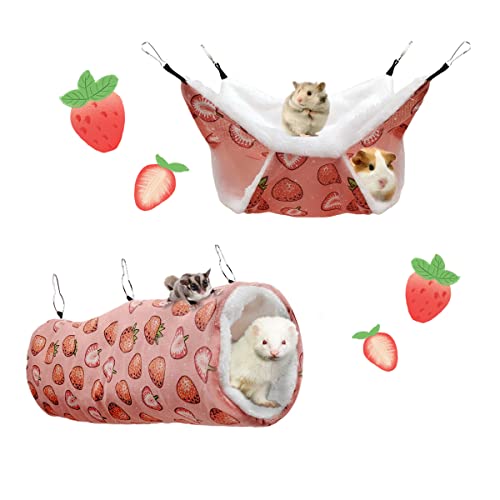 LEFTSTARER Hängematte für kleine Tiere, zum Aufhängen, Frettchen, Etagenbett, Hängematte, Käfig, Spielzeug für Hamster, Ratten, Zucker, Papagei, Spielen, Schlafen (Erdbeerhängematte und Tunnel) LEFTSTARER Hängematte für kleine Tiere, zum Aufhängen, Frettchen, Etagenbett, Hängematte, Käfig, Spielzeug für Hamster, Ratten, Zucker, Papagei, Spielen, Schlafen (Erdbeerhängematte und Tunnel) von LEFTSTARER