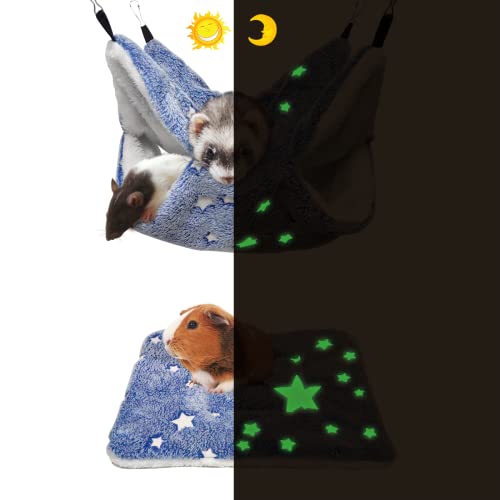Noctilucent Luminous Meerschweinchen Ratten Hängematte Hängetunnel und weiche Bettmatte für Frettchen Igel Eichhörnchen Versteck Käfig Zubehör (4. Stockbett-Hängematte und matt) von LEFTSTARER