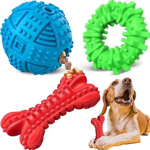 Hundekauspielzeug für aggressive Kauer, 3 Packungen Hundespielzeug für aggressive Kauer, Hundebälle Leckerli-Dosierung Hundespielzeug, großes interaktives Hundespielzeug von LEGEND SANDY