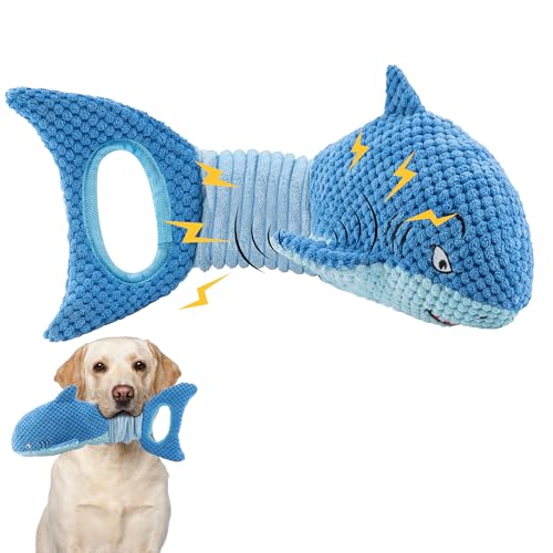 LEGEND SANDY Hundespielzeug für Aggressive Kauer, großes Hundespielzeug, um sie zu beschäftigen, interaktives quietschendes Haustierspielzeug, Tauziehen, Crinkle Blue Shark von LEGEND SANDY