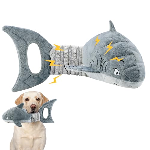 LEGEND SANDY Hundespielzeug für Aggressive Kauer, großes Hundespielzeug, um sie zu beschäftigen, interaktives quietschendes Haustierspielzeug, Tauziehen, Crinkle Grey Shark von LEGEND SANDY