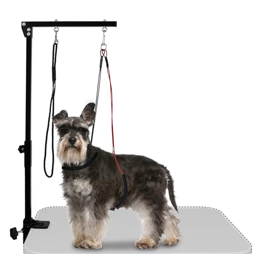 LEIBOU Faltbarer Fellpflegearm mit Werkzeughalter, Klemme, Hundepflegeschlaufe und Zwei Nicht sitzende Haunch-Halter für mittelgroße und kleine Haustiere, 91,4 cm höhenverstellbar (einarmig) von LEIBOU