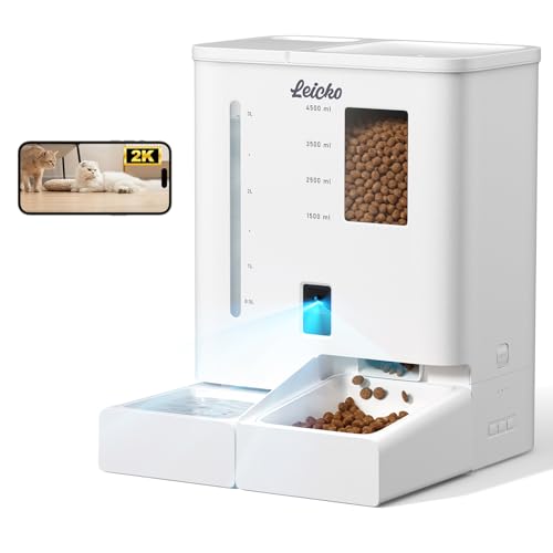 Automatischer Futterspender für Katzen mit Kamera, 5 G/2,4 G WLAN-Futterstation, 2K HD-Video und Nachtsicht, einfache App-Bedienung, App-Tipps mit geringer Futter- und Lebensmittelverstopfung, Wasser Automatischer Futterspender für Katzen mit Kamera, 5 G/2,4 G WLAN-Futterstation, 2K HD-Video und Nachtsicht, einfache App-Bedienung, App-Tipps mit geringer Futter- und Lebensmittelverstopfung, Wasser von LEICKO