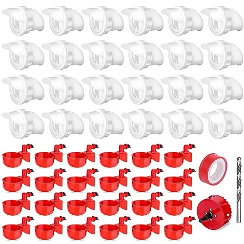 24-teiliges Hühnerfutter-Set und 24 Stück Hühner-Wasserbecher-Set, Schwerkraft-Hühner-Bewässerungsbecher und Hühner-Futter-Port-Kit mit Lochsäge und Dichtungsband, Hühnerfutterstation kein Abfall für 24-teiliges Hühnerfutter-Set und 24 Stück Hühner-Wasserbecher-Set, Schwerkraft-Hühner-Bewässerungsbecher und Hühner-Futter-Port-Kit mit Lochsäge und Dichtungsband, Hühnerfutterstation kein Abfall für von LEIFEOSH