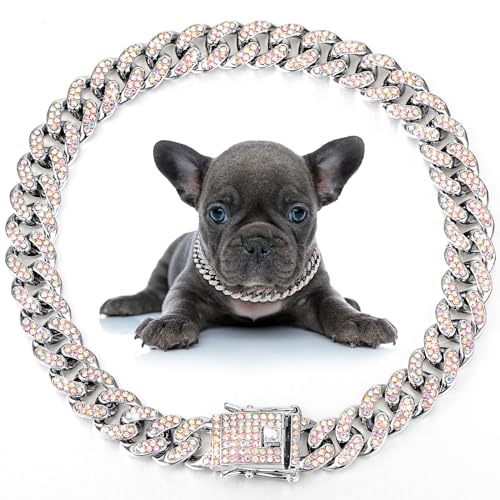 LEIFIDE Hundehalsband, Diamant-Glieder-Hundehalsband, 12 mm breit, Metall-Katzenkette, Haustier-Kristallhalsband, Schmuckzubehör für kleine, mittelgroße und große Hunde, Katzen (Silber, AB-Farbe, 20,3 LEIFIDE Hundehalsband, Diamant-Glieder-Hundehalsband, 12 mm breit, Metall-Katzenkette, Haustier-Kristallhalsband, Schmuckzubehör für kleine, mittelgroße und große Hunde, Katzen (Silber, AB-Farbe, 20,3 von LEIFIDE