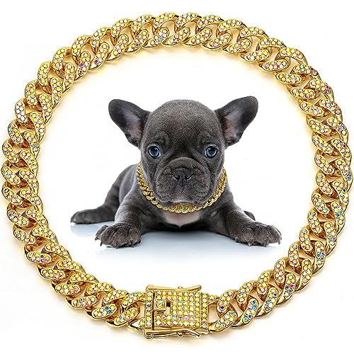 LEIFIDE Hundehalsband, Hundehalsband mit Diamantgliedern, 12 mm breit, Metallkette für Katzen, Kristallhalsband für Haustiere, Schmuckzubehör für kleine LEIFIDE Hundehalsband, Hundehalsband mit Diamantgliedern, 12 mm breit, Metallkette für Katzen, Kristallhalsband für Haustiere, Schmuckzubehör für kleine von LEIFIDE