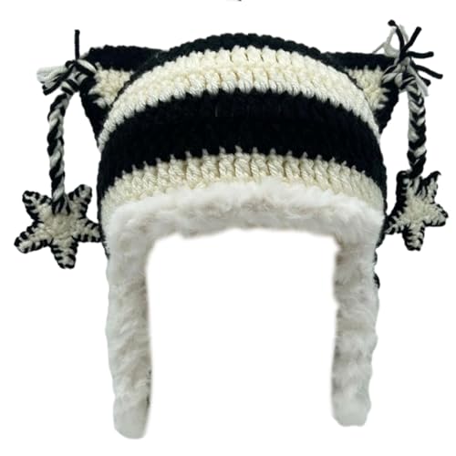 LEJIAJU Häkelmütze, Kätzchenohren, Kopfschmuck, Foto-Requisiten, handgefertigte Kopfbedeckung, Halloween, Foto-Requisiten, Skimütze von LEJIAJU