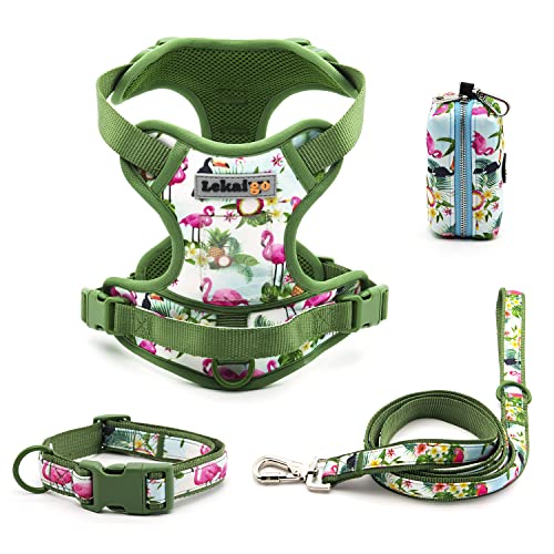 Hundegeschirr-Halsband, 1,5 m Leine, Kotbeutelhalter-Set, reflektierend, verstellbar, kein Ziehen, Hundegeschirr mit Sicherheitsverschluss, einfacher Kontrolle, für kleine, mittelgroße und große Hundegeschirr-Halsband, 1,5 m Leine, Kotbeutelhalter-Set, reflektierend, verstellbar, kein Ziehen, Hundegeschirr mit Sicherheitsverschluss, einfacher Kontrolle, für kleine, mittelgroße und große von LEKAIGO