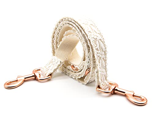 LEKAIGO Hundehalsband und Leine, Baumwollspitze, handgefertigt, 1.2,1.5 m, verstellbar, bequem, einzigartige Halsbänder für kleine, mittelgroße und große Hunde, 1 Stück, beige, Leine (Breite: 2.5 cm) von LEKAIGO
