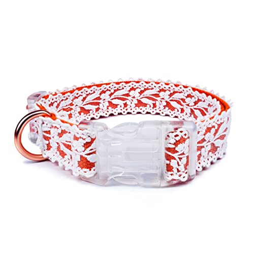 LEKAIGO Hundehalsband und Leine, Baumwollspitze, handgefertigt, 1.2,1.5 m, verstellbar, bequem, einzigartige Halsbänder für kleine, mittelgroße und große Hunde, orange, Halsband (Breite: 2 cm) von LEKAIGO