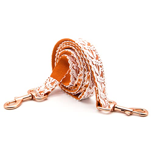 LEKAIGO Hundehalsband und Leine, Baumwollspitze, handgefertigt, 1.2,1.5 m, verstellbar, bequem, einzigartige Halsbänder für kleine, mittelgroße und große Hunde, orange, Leine (Breite: 2.5 cm) von LEKAIGO