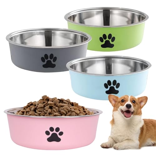 4 Stück Hundenapf Edelstahl, Hundenapf rutschfest mit Silikonboden, Spülmaschinenfest, Leicht zu Reinigen, Hundenäpfe für Futter und Wasser, Hundeschüssel für Kleine Mittlere Große Hunde von LEKEFETO