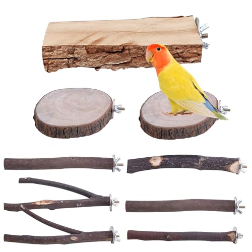 9 Stück Natur Sitzstangen Vögel: LEKEFETO Vogelspielzeug mit Mehreren Ästen, Naturholz Vogel Sitzstangen, Vögel Spielzeug, für Nymphensittich, Kanarienvogel, Sperlingspapageien von LEKEFETO
