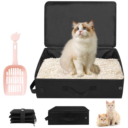 Katzenklo für Reisen mit Deckel: Tragbare Katzentoilette Faltbares Wasserdicht Atmungsaktiv, Reise Katzenklo mit Katzenstreuschaufel, Cat Litter Box Katzenbox für Auto Reisen Camping (40x30x15cm) von LEKEFETO