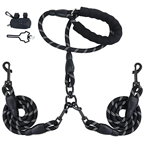 LELE LIFE Doppelleine für zwei Hunde, strapazierfähig, reflektierend, 360° drehbar, verhedderungsfrei, doppelte große und mittelgroße Hundeleine, mit 2 Kotbeutelhaltern, Schwarz LELE LIFE Doppelleine für zwei Hunde, strapazierfähig, reflektierend, 360° drehbar, verhedderungsfrei, doppelte große und mittelgroße Hundeleine, mit 2 Kotbeutelhaltern, Schwarz von LELE LIFE