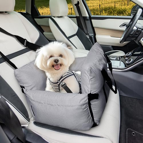 LELEFIDO Hunde-Autositz für kleine, mittelgroße Hunde – erhöhter Haustiersitz mit Sicherheitsgurt, rutschfester Unterseite und Aufbewahrungstaschen für Autoreisen, 52 x 52 cm von LELEFIDO