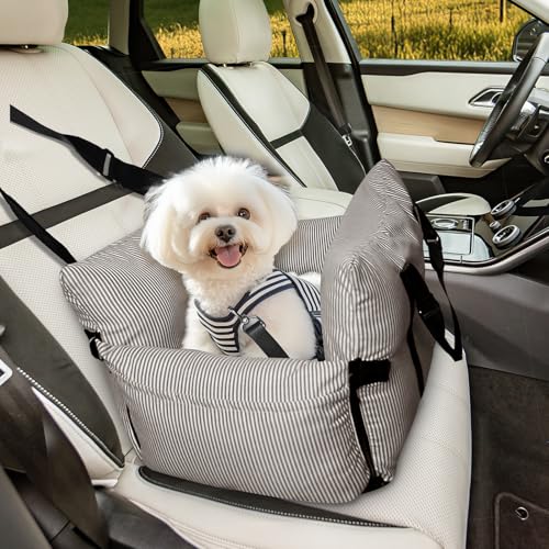 LELEFIDO Hunde-Autositz für kleine, mittelgroße Hunde – erhöhter Haustiersitz mit Sicherheitsgurt, rutschfester Unterseite und Aufbewahrungstaschen für Autoreisen, 52 x 52 cm von LELEFIDO