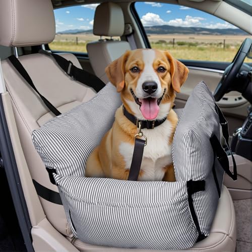 LELEFIDO Hundeautositz für kleine und mittelgroße Hunde – Tragbarer Booster mit Sicherheitsgurt und Aufbewahrungstaschen (Marineblau, 76,2 x 52,1 cm, DCS001) von LELEFIDO