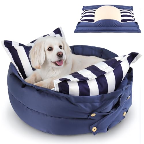 LELEFIDO Hundebett, Multifunktionales Hundekorb, Hundekissen, Hundebetten für Mittelgroße und Kleine Hunde, Hundebett Waschbar, Abnehmbarer Bezug, Rutschfest Katzenbett,Blaue Streifen, 60 x 60 x 24 cm LELEFIDO Hundebett, Multifunktionales Hundekorb, Hundekissen, Hundebetten für Mittelgroße und Kleine Hunde, Hundebett Waschbar, Abnehmbarer Bezug, Rutschfest Katzenbett,Blaue Streifen, 60 x 60 x 24 cm von LELEFIDO