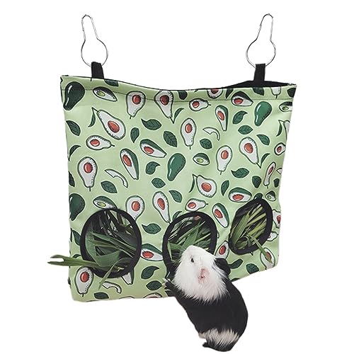 LELEO Futtertasche für Kaninchen, Heu, faltbar, zum Aufhängen, Heu, Futterstation, Meerschweinchen, Aufbewahrungsregale mit 3 Löchern für Kaninchen, Meerschweinchen, Hamster, Chinchilla (L-Avocado) von LELEO