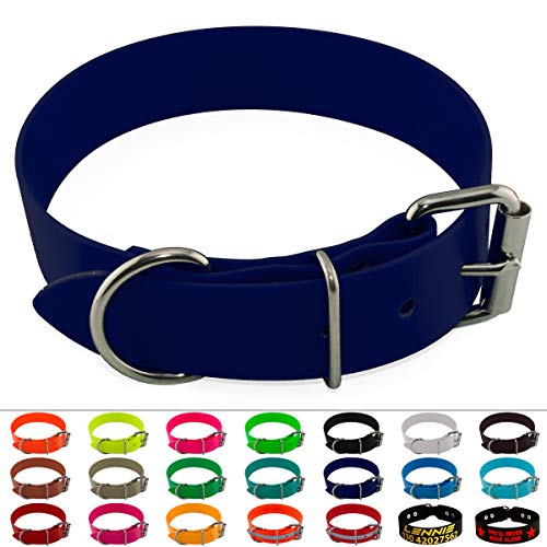 LENNIE BioThane Halsband, Edelstahl-Rollschnalle, 38 mm breit, Größe 38-48 cm, Blau, Aufdruck möglich von LENNIE