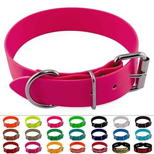 LENNIE BioThane Halsband, Edelstahl-Rollschnalle, 38 mm breit, Größe 38-48 cm, Magenta, Aufdruck möglich von LENNIE