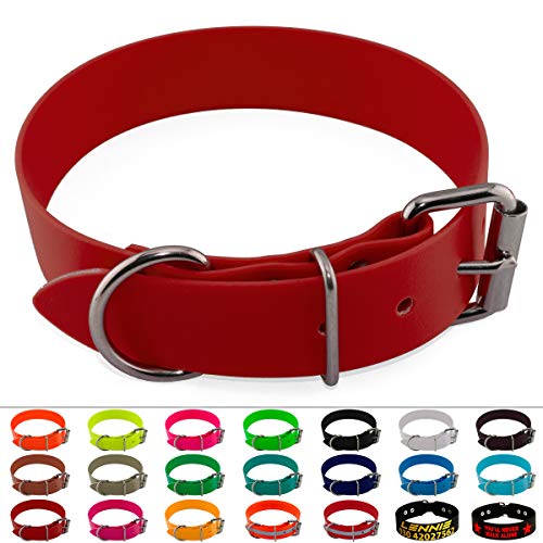 LENNIE BioThane Halsband, Edelstahl-Rollschnalle, 38 mm breit, Größe 38-48 cm, Rot, Aufdruck möglich von LENNIE