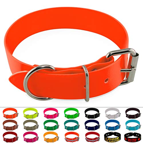 LENNIE BioThane Halsband, Edelstahl-Rollschnalle, 38 mm breit, Größe 45-55 cm, Neon-Orange, Aufdruck möglich von LENNIE
