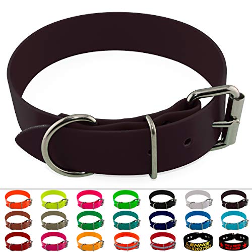 LENNIE BioThane Halsband, Edelstahl-Rollschnalle, 38 mm breit, Größe 52-62 cm, Dunkelbraun, Aufdruck möglich von LENNIE