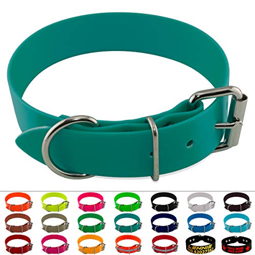 LENNIE BioThane Halsband, Edelstahl-Rollschnalle, 38 mm breit, Größe 52-62 cm, Petrol/Teal, Aufdruck möglich von LENNIE