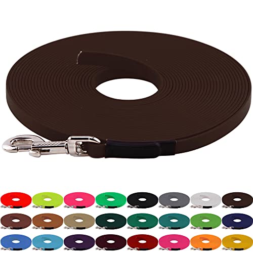 LENNIE BioThane Schleppleine, 13mm, Hunde 15-25kg, 15m lang, ohne Handschlaufe, Dunkelbraun, genäht von LENNIE