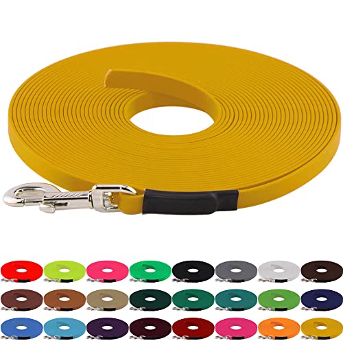 LENNIE BioThane Schleppleine, 13mm, Hunde 15-25kg, 2m lang, ohne Handschlaufe, Gelb, genäht von LENNIE