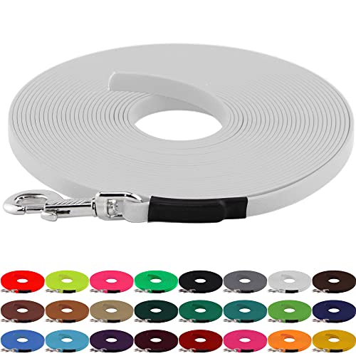 LENNIE BioThane Schleppleine, 13mm, Hunde 15-25kg, 5m lang, ohne Handschlaufe, Weiß, genäht von LENNIE