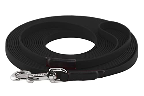 LENNIE BioThane Schleppleine, 15m mit Handschlaufe, Schwarz, 16mm für große Hunde, genäht von LENNIE
