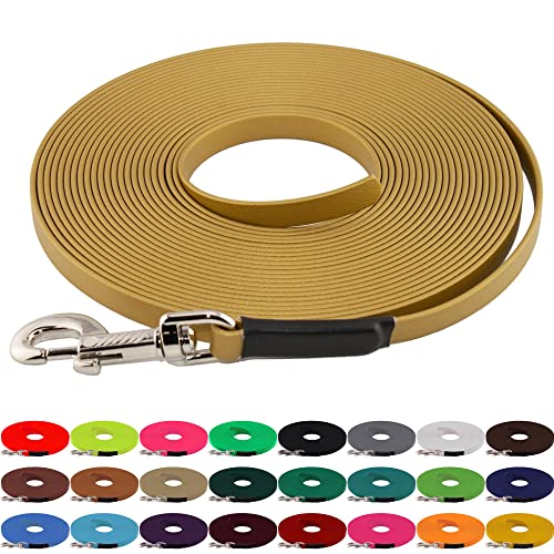 LENNIE BioThane Schleppleine, 19mm, Hunde ab 35kg, 12m lang, ohne Handschlaufe, Gold, genäht von LENNIE