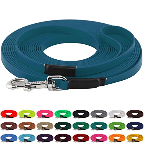 LENNIE BioThane Schleppleine, 19mm, Hunde ab 35kg, 5m lang, mit Handschlaufe, Lagune, genäht von LENNIE