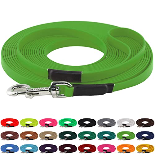 LENNIE BioThane Schleppleine, 9mm, Hunde 5-15kg, 15m lang, mit Handschlaufe, Apfelgrün, genäht von LENNIE