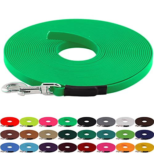 LENNIE BioThane Schleppleine, 9mm, Hunde 5-15kg, 2m lang, ohne Handschlaufe, Neon-Grün, genäht von LENNIE