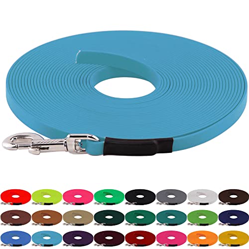 LENNIE BioThane Schleppleine, 9mm, Hunde 5-15kg, 3m lang, ohne Handschlaufe, Cyan/Türkis, genäht von LENNIE